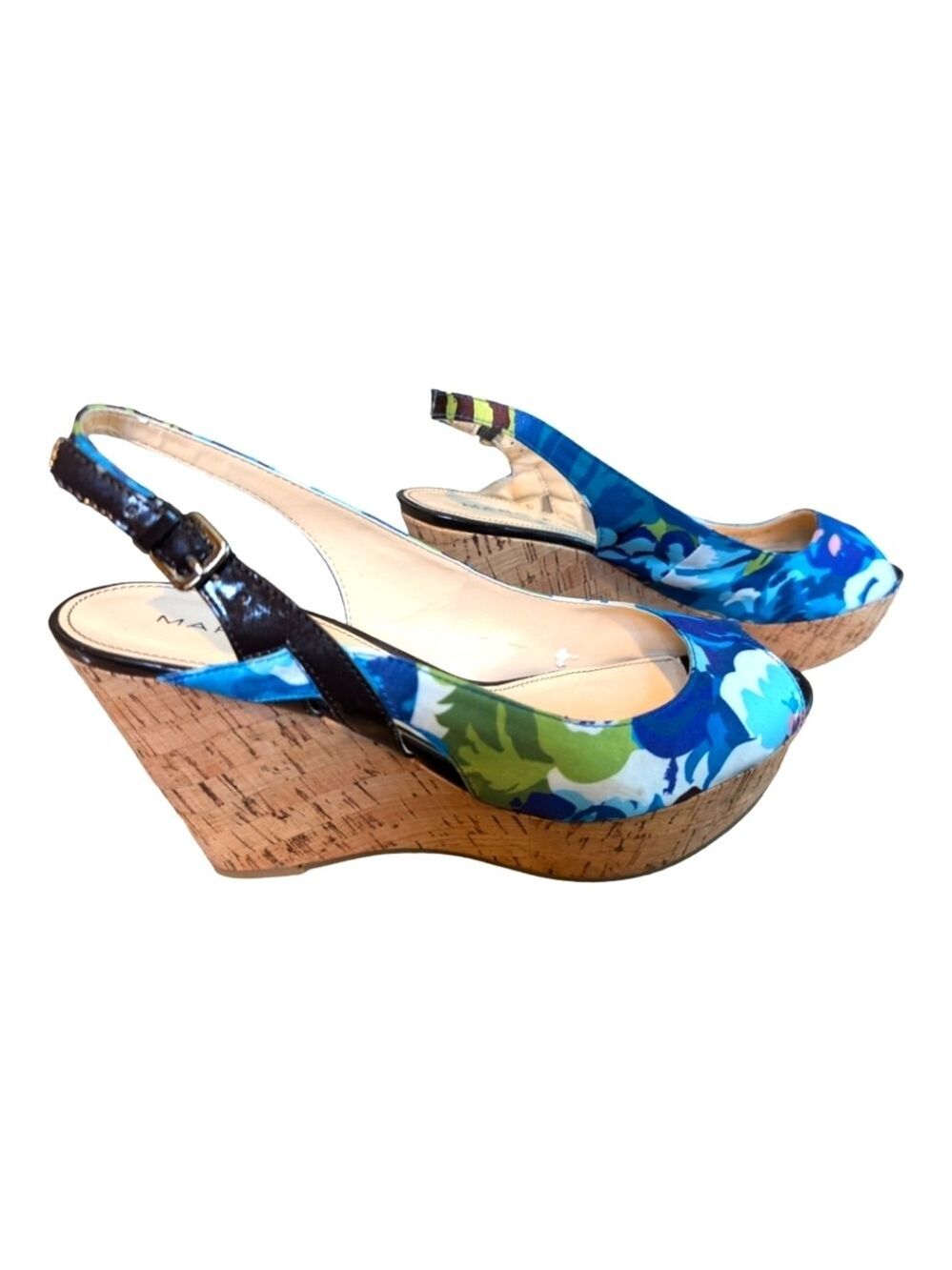 Marc Fisher Floral Peep Toe Wedge Shoes 8.5M Inside Flaws